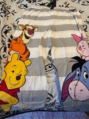 Disney Gray & White Striped Winnie the Pooh Character Pajama Pants